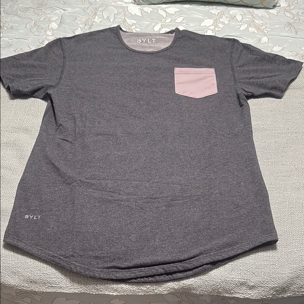 BYLT Basics Charcoal Tee with Light Pink Pocket